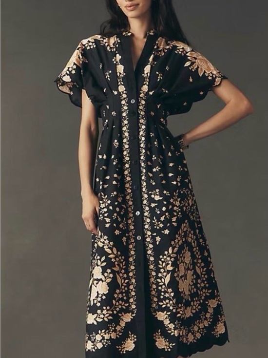 FARM Rio Dresses & Skirts - FARM Rio x Anthropologie Black Maxi Dress with Yellow Gold Floral Print ❤️